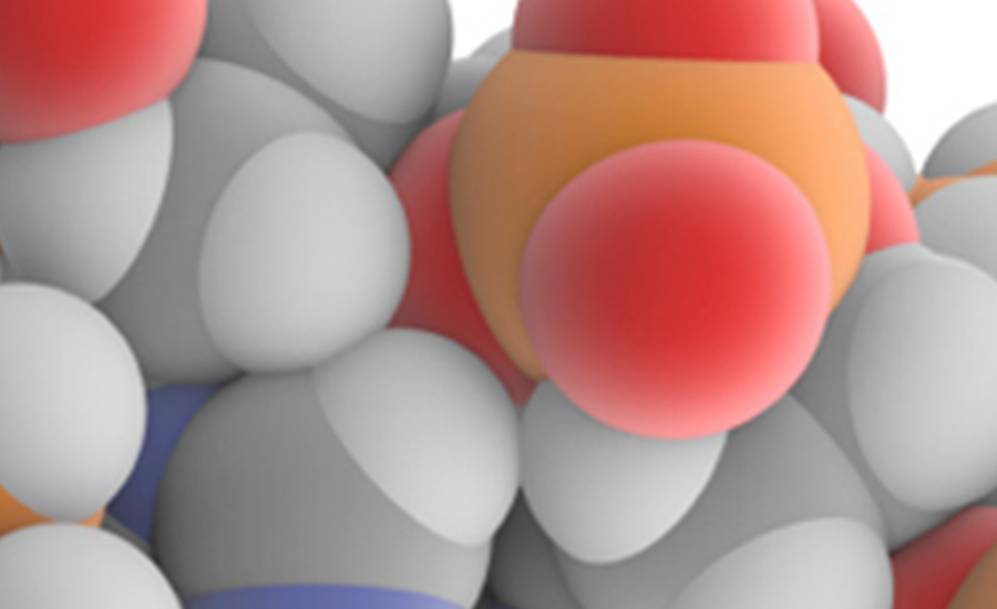 Groups of spheres of different colors that simulate atoms